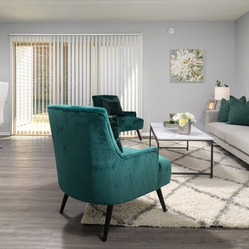 Living Room furnished living room with sliding glass door